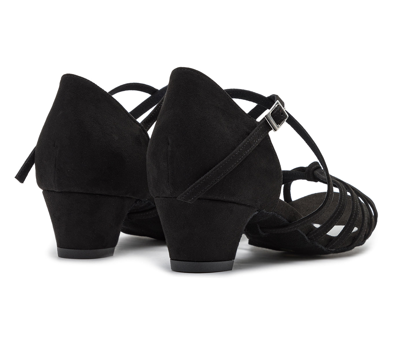 Tanzschuhe 205 von Dancing Queens aus schwarzem Wildleder mit Riemen und Schnallen, ideal für Salsa-Abende.